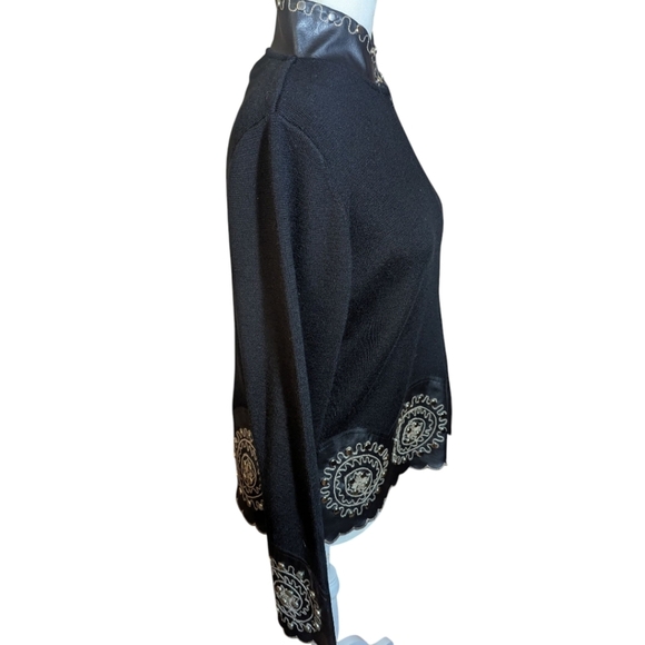 Victor Costa Designer Black Wool/Vegan Leather Embroidered Studded Jacket Sz S - Picture 3 of 12